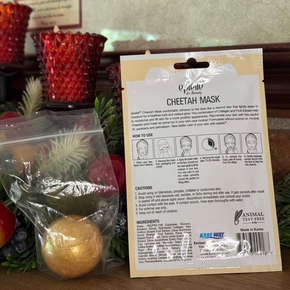 Epielle Cheetah Mask with Large Gold Shimmer Bath Bomb NWT - Picture 3 of 5